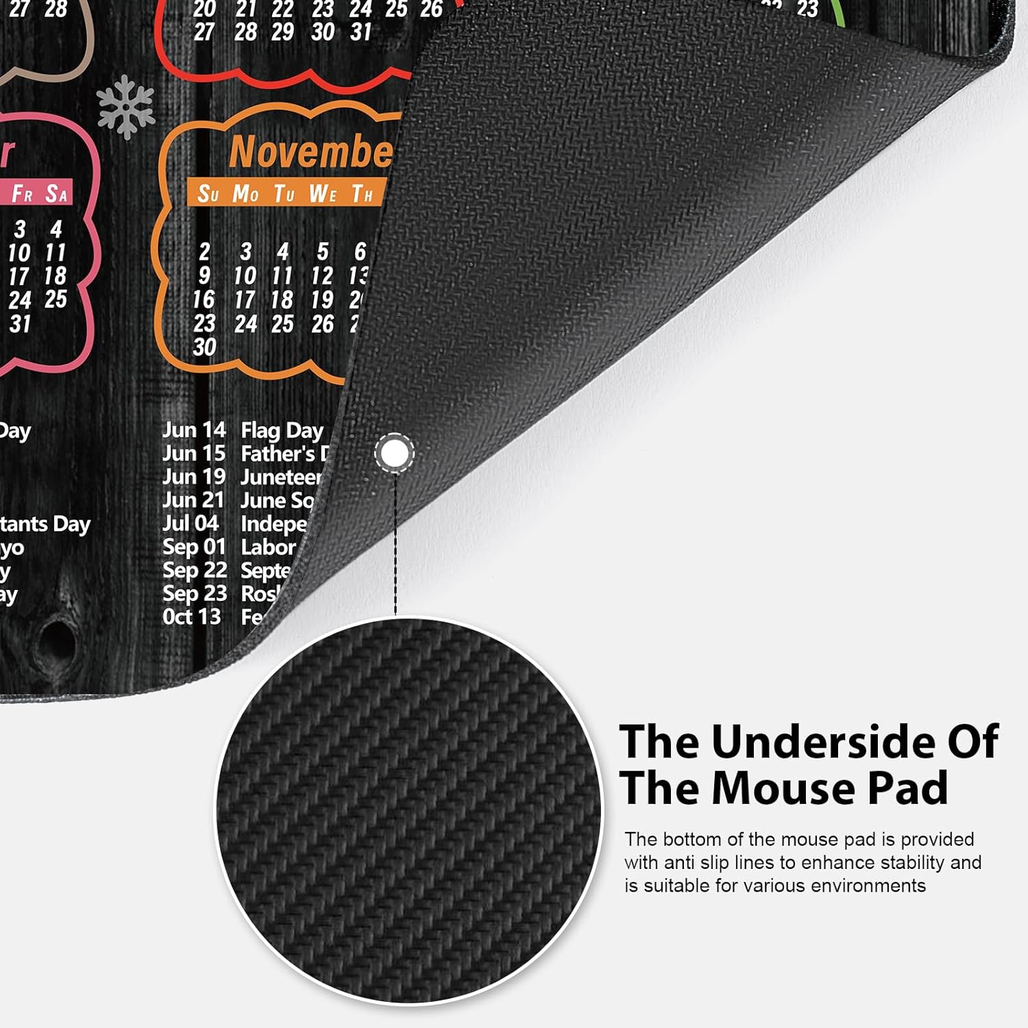 2025 Calendar Mouse Pad Black Wood Grain Pattern, Holidays Mousepad 9.5 x 7.9 inch with Non-Slip Rubber Base, Quality Creative Office Mouse Pads for Desk Computers Laptop - Image 3