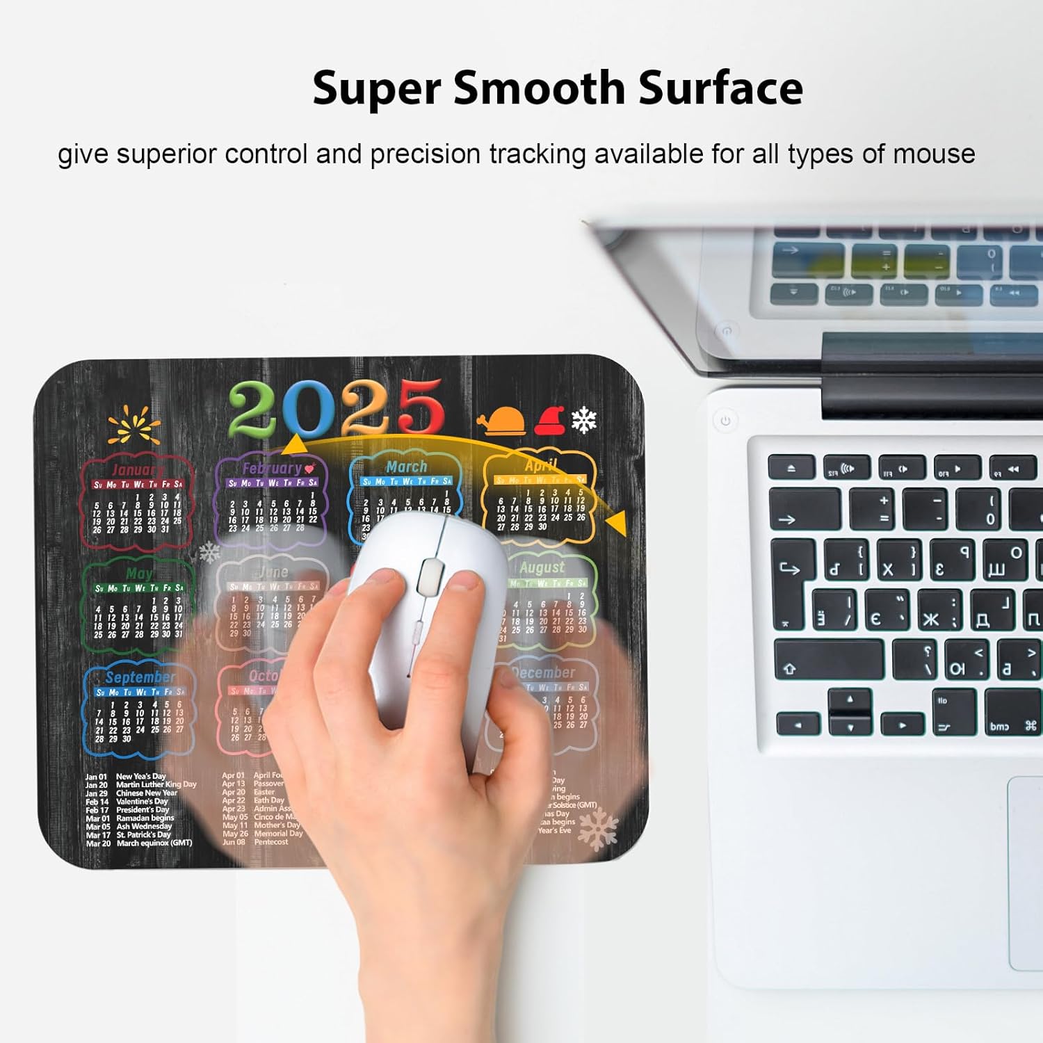 2025 Calendar Mouse Pad Black Wood Grain Pattern, Holidays Mousepad 9.5 x 7.9 inch with Non-Slip Rubber Base, Quality Creative Office Mouse Pads for Desk Computers Laptop - Image 4