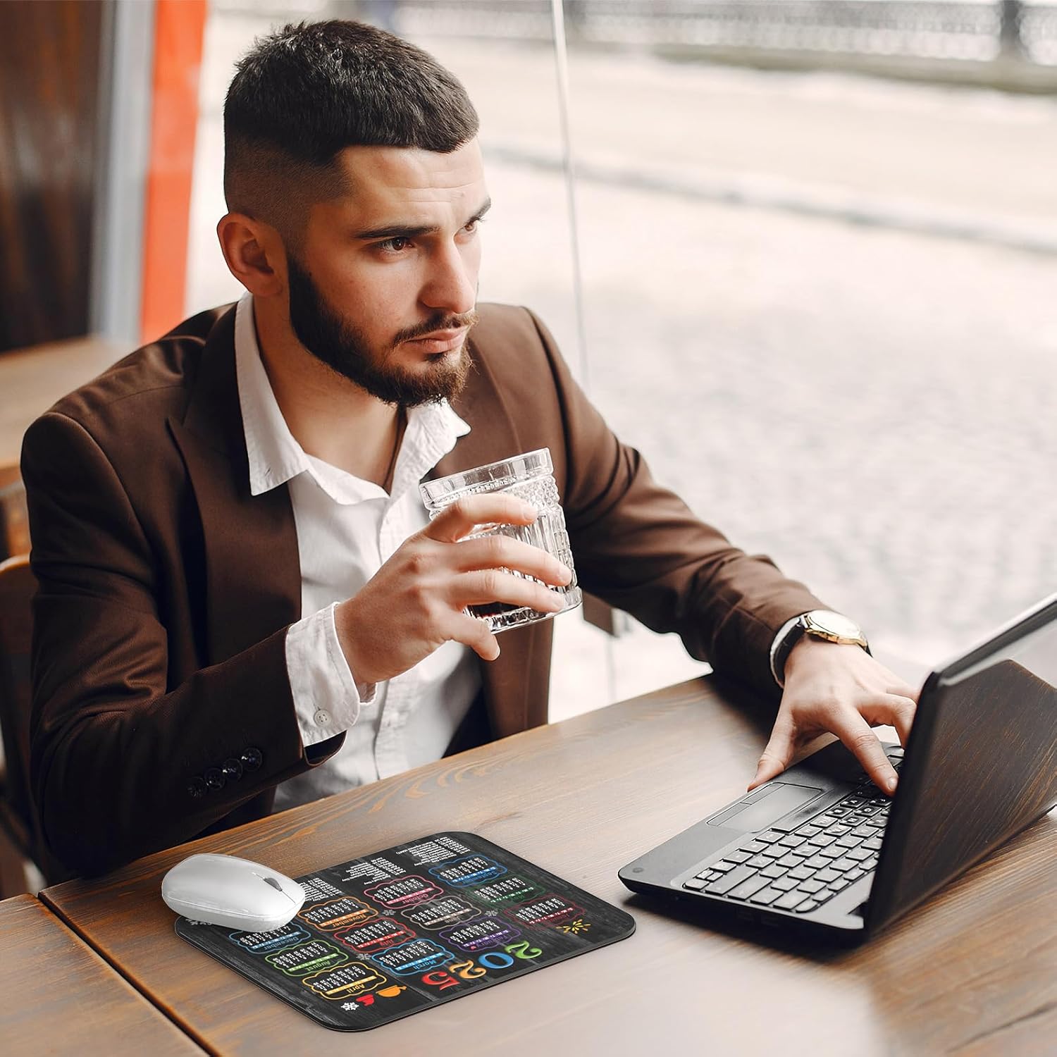 2025 Calendar Mouse Pad Black Wood Grain Pattern, Holidays Mousepad 9.5 x 7.9 inch with Non-Slip Rubber Base, Quality Creative Office Mouse Pads for Desk Computers Laptop - Image 7