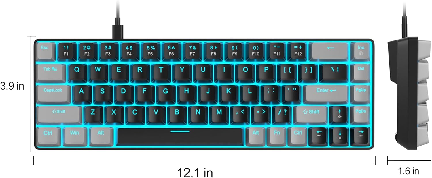 MageGee Portable 60% Mechanical Gaming Keyboard, MK-Box LED Backlit Compact 68 Keys Mini Wired Office Keyboard with Red Switch for Windows Laptop PC Mac - Black/Grey - Image 9