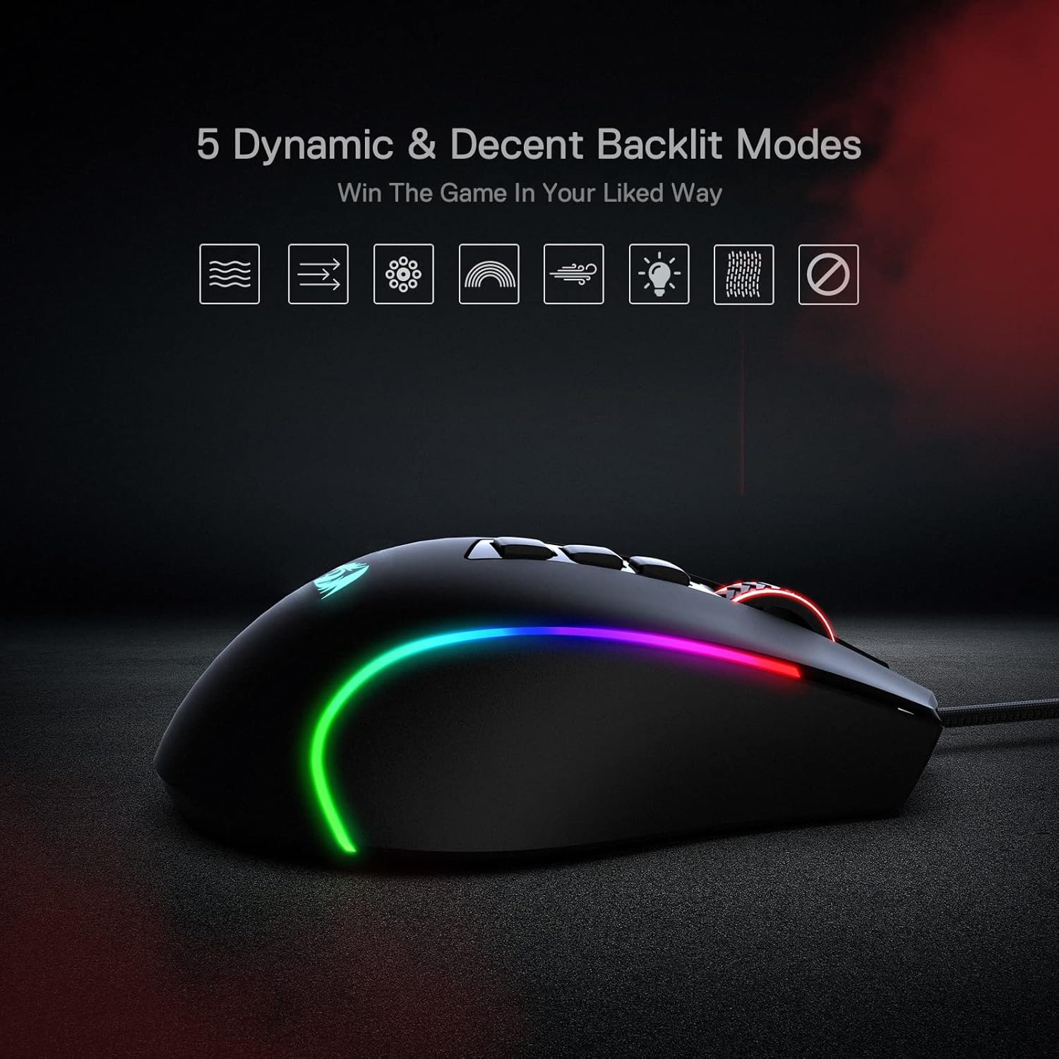 Redragon M612 Predator RGB Gaming Mouse, 8000 DPI Wired Optical Mouse with 11 Programmable Buttons & 5 Backlit Modes, Software Supports DIY Keybinds Rapid Fire Button - Image 7