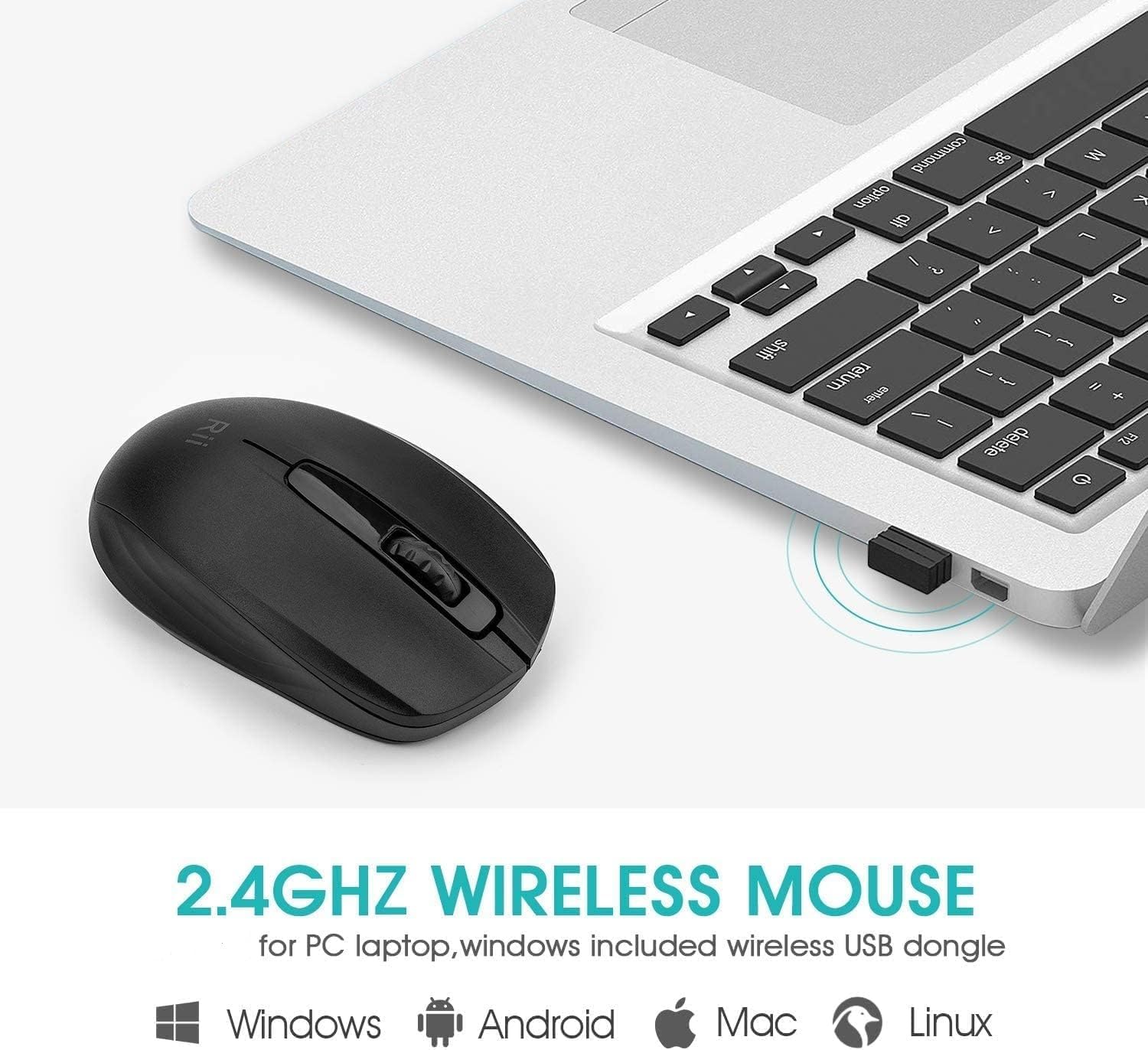 Rii Wireless Mouse, 2.4G Portable Computer Mice for PC, Laptop, Windows,Office Included Wireless USB dongle (Black) - Image 6