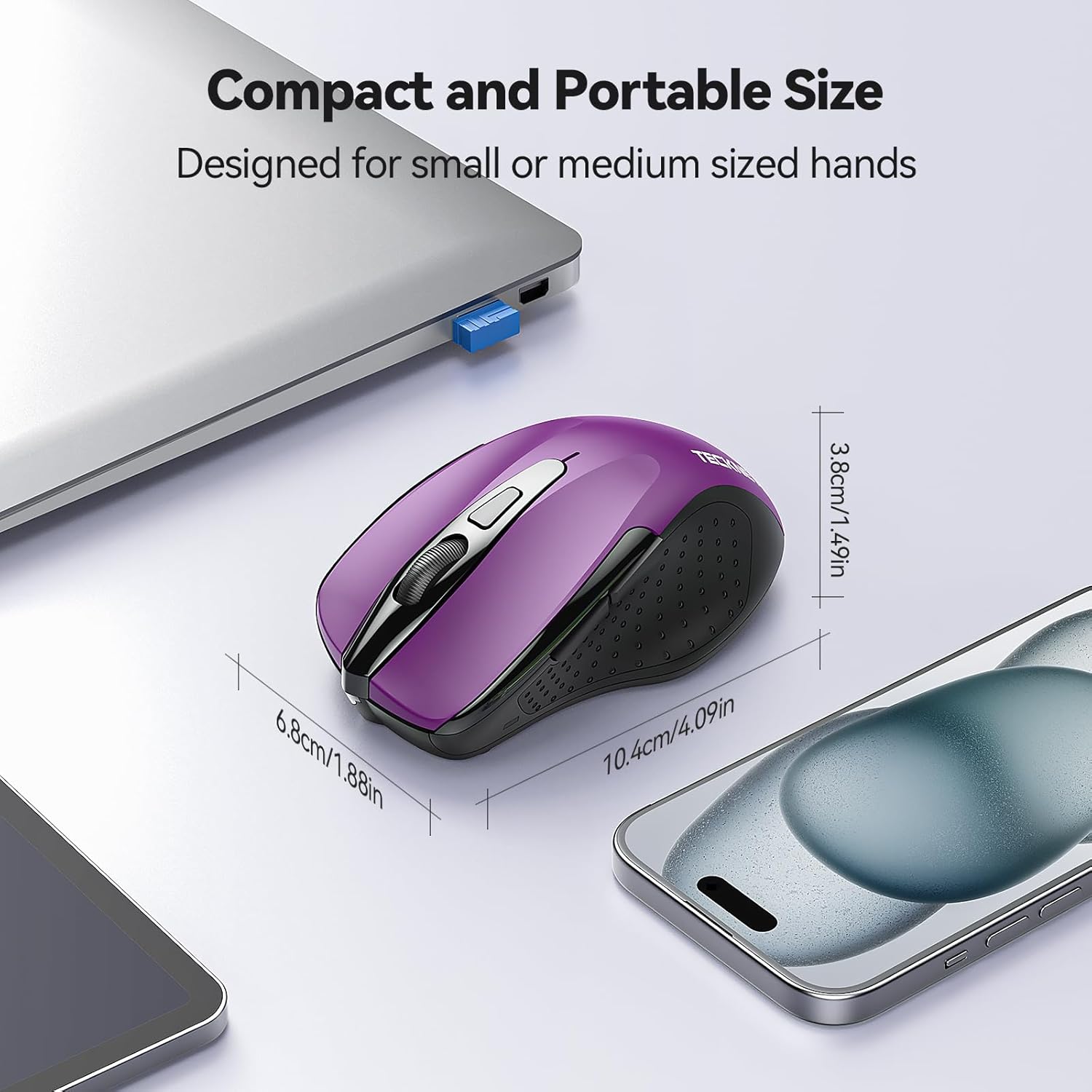 TECKNET Wireless Mouse, 2.4G Ergonomic Optical Mouse, Computer Mouse for Laptop, PC, Computer, Chromebook, Notebook, 6 Buttons, 24 Months Battery Life, 2600 DPI, 5 Adjustment Levels - Image 2